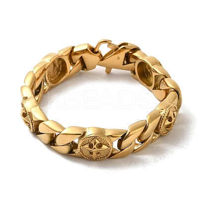 Ion Plating(IP) 304 Stainless Steel Cross Cuban Link Chain Bracelets for Women Men BJEW-Q341-02G-1