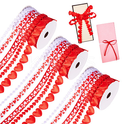 3 Rolls 5 Styles Valentine's Day Polyester Lace Ribbons OCOR-TA0002-19-1