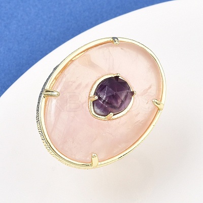 Natural Rose Quartz & Amethyst Oval Cuff Rings G-P599-01G-03-1