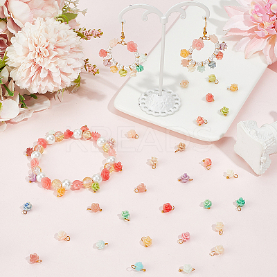60Pcs Dyed Synthetic Coral Flower Charms PALLOY-BM00009-1