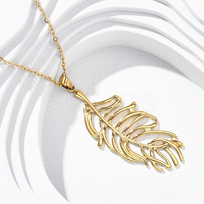 304 Stainless Steel Leaf Pendant Necklaces NJEW-H059-29A-G-1