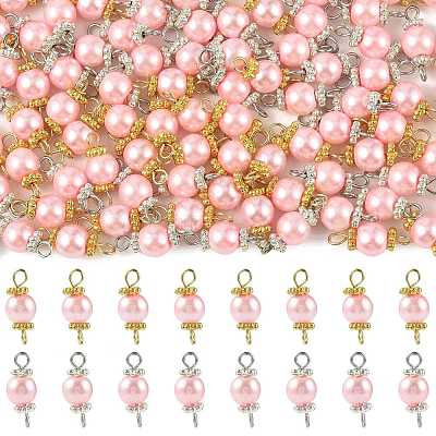 96Pcs 2 Colors Round Glass Pearl & Alloy Connector Charms PALLOY-FS00060-1