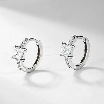 Anti-Tarnish Rhodium Plated Platinum 925 Sterling Silver Hoop Earrings OB9176-4-1