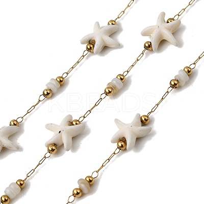 Handmade 304 Stainless Steel Synthetic Turquoise Starfish Link Chains CHS-L032-13G-03-1