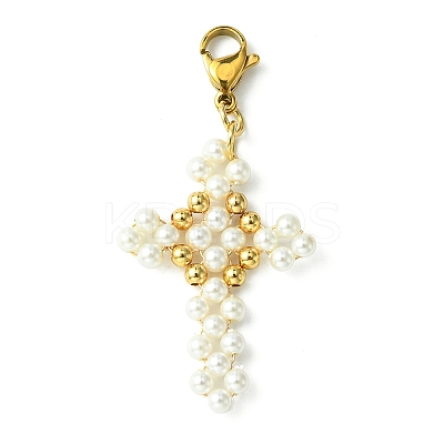 Shell Pearl & Brass Beaded Pendant Decoration HJEW-TA00046-1
