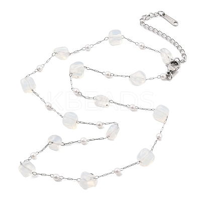 Opalite Nuggets Link Chain Necklaces NJEW-H041-06P-02-1