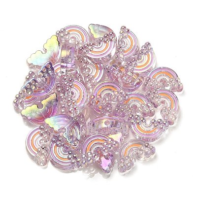 UV Plating Rainbow Iridescent Acrylic Enamel Beads OACR-G012-08D-1