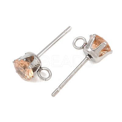 304 Stainless Steel Micro Pave Cubic Zirconia Stud Earring Findings STAS-H240-56P-04-1