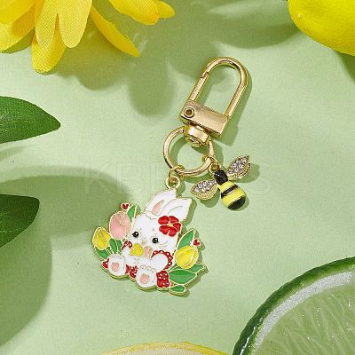 Rabbit Bees Alloy Enamel Pendant Decorations HJEW-JM02701-01-1