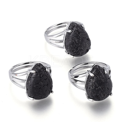 Adjustable Natural Lava Rock Finger Rings RJEW-F107-A10-1