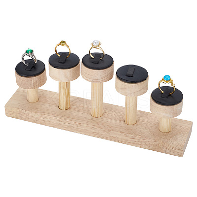 5-Slot PU Leather Round Tiered Ring Organizer Display Stands with Wooden Base RDIS-WH0001-39B-1