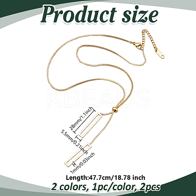 2Pcs 2 Colors 304 Stainless Steel Rectangle Pendant Slider Lariat Necklaces for Women NJEW-HY0001-22-1