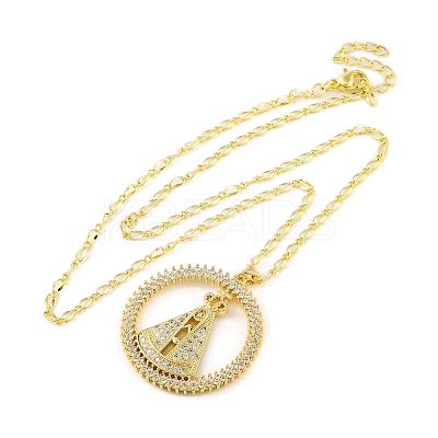Brass Micro Pave Clear Cubic Zirconia Nossa Senhora Aparecida Pendant Necklaces for Women LS-NJEW-S430-02G-03-1