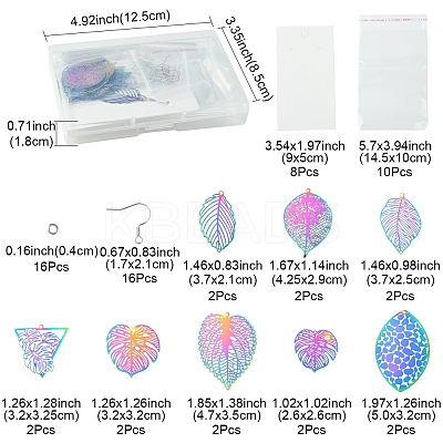 DIY Leaf 201 Stainless Steel Etched Metal Embellishments Dangle Earring Jewelry Making Kits DIY-FS0007-45-1