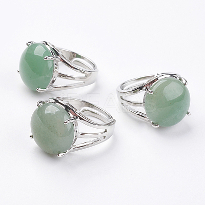 Adjustable Natural Green Aventurine Finger Rings X-RJEW-F075-01K-1