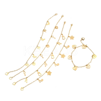 304 Stainless Steel Charm Anklets AJEW-F035-02G-1