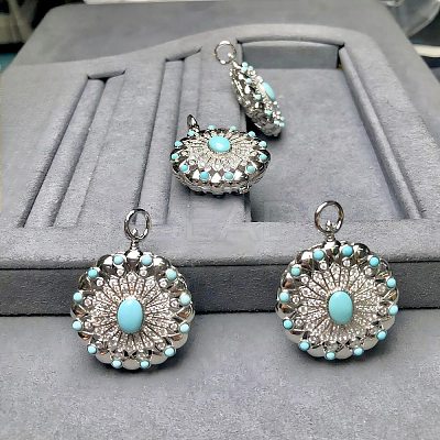 925 Sterling Silver Pave Dyed Synthetic Turquoise Diffuser Locket Pendants G-C276-02-1