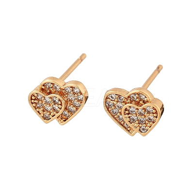 Brass Micro Pave Clear Cubic Zirconia Stud Earrings for Women EJEW-G428-25G-06-1