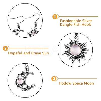 8 Sets 8 Colors Sun & Moon Glass Asymmetrical Earrings EJEW-FI0002-05-1