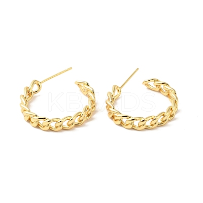 Brass Curb Chains Shape Stud Earrings EJEW-G312-09G-1