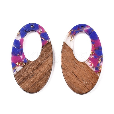 Transparent Resin and Walnut Wood Pendants RESI-T057-02G-1