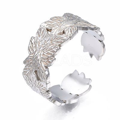 Non-Tarnish 304 Stainless Steel Leaf Wrap Open Cuff Ring LS-RJEW-T023-27P-1