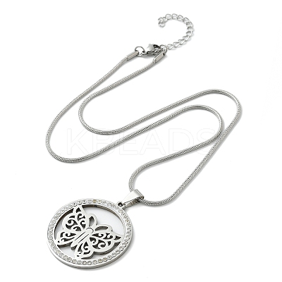 201 Stainless Steel Crystal Rhinestone Ring with Hollow Butterfly Pendant Necklaces for Women NJEW-P327-01P-1
