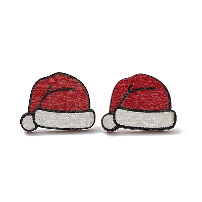 Christmas Printed Wooden Stud Earrings LS-EJEW-D046-04-1