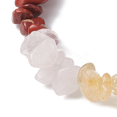 Chakra Natural Rose Quartz & Quartz Crystal & Red Jasper & Green Aventurine & Lapis Lazuli & Amethyst Chip Beaded Stretch Bracelets BJEW-JB10777-02-1