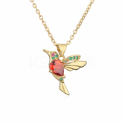 Brass Pave Cubic Zirconia Little Bird Pendant Necklaces FS-WG89328-02-1