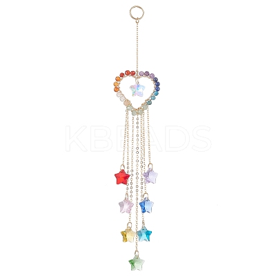 Wire Wrapped Natural Gemstone Heart Pendant Decorations HJEW-JM01038-1