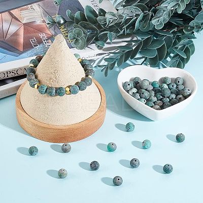Frosted Natural African Turquoise(Jasper) Round Beads G-OC0001-07-1