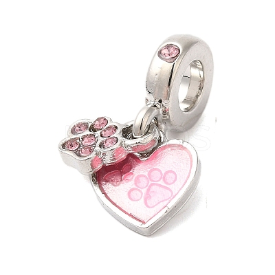 Rack Plating Alloy Light Rose Rhinestone European Dangle Charms PALLOY-S189-29P-1