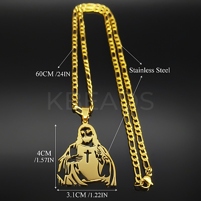 304 Stainless Steel Jesus with Cross Hollow Pendant Necklaces FS-WG1CC45-02-1