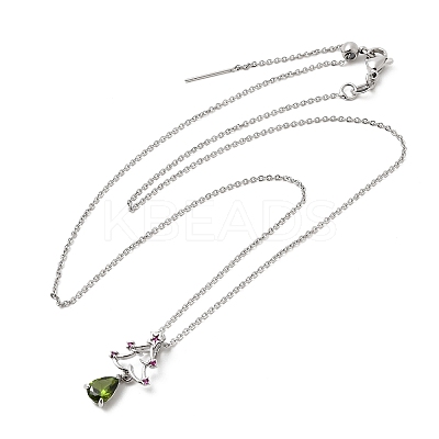 Christmas Tree Brass Micro Pave Cubic Zirconia Pendants Necklaces NJEW-L468-01P-B02-1