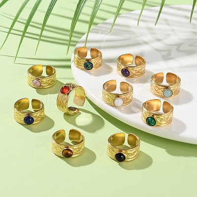 Round Natural & Synthetic Gemstone Finger Rings RJEW-Q004-06G-1