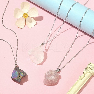 Natural Mixed Gemstone Nugget Pendant Necklace with 304 Stainless Steel Chains NJEW-JN04385-1