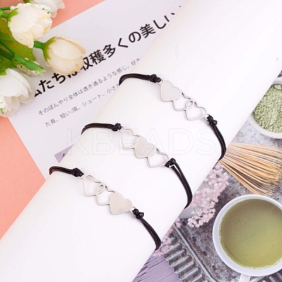 3Pcs 3 Style 430 Stainless Steel Heart Link Bracelets Set JB715A-1