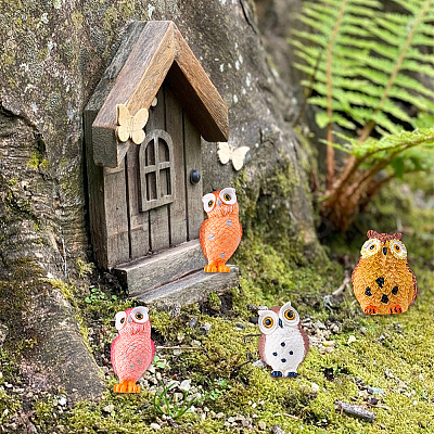 16Pcs 8 Styles Resin Owl Figurines DJEW-DR0001-09-1