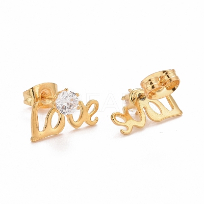 Word Love 304 Stainless SteelStud Earrings EJEW-C019-14G-1