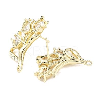 Brass Micro Pave Clear Cubic Zirconia Stud Earring Findings KK-Z106-02G-08-1