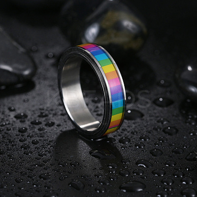 Rainbow Color Pride Flag Enamel Rectangle Rotating Ring RABO-PW0001-038E-1
