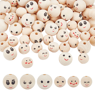 120Pca 6 Styles Printed Wood European Beads WOOD-AR0001-39-1