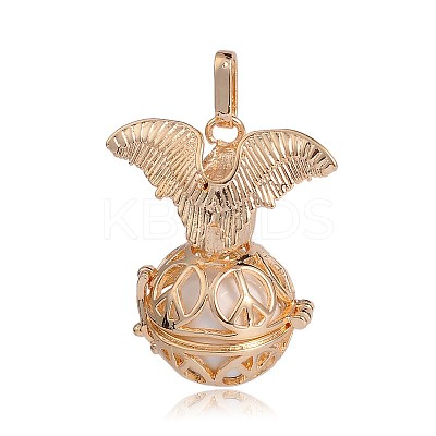 Golden Plated Brass Hollow Round Cage Pendants KK-J252-08G-1