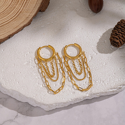 304 Stainless Steel Geometric Tassel Hoop Earrings for Women LW5762-1-1