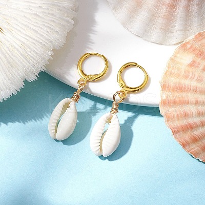 Natural Mixed Cowrie Shell Hoop Earrings EJEW-JE05777-1