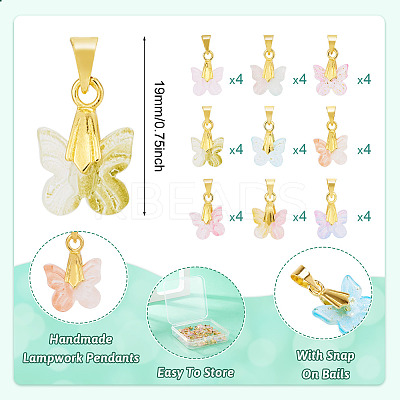 36Pcs 9 Colors Baking Paint Handmade Lampwork Pendants PALLOY-TA00157-1