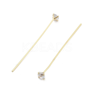 Brass Micro Pave Clear Cubic Zirconia Head Pins KK-M306-09G-04-1
