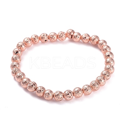 Electroplated Natural Lava Rock Beads Stretch Bracelets BJEW-G623-01RG-6mm-1