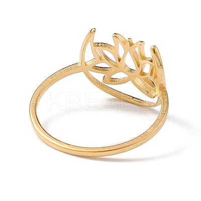 Hollow Out Lotus 304 Stainless Steel Finger Ring for Women RJEW-E073-06G-1